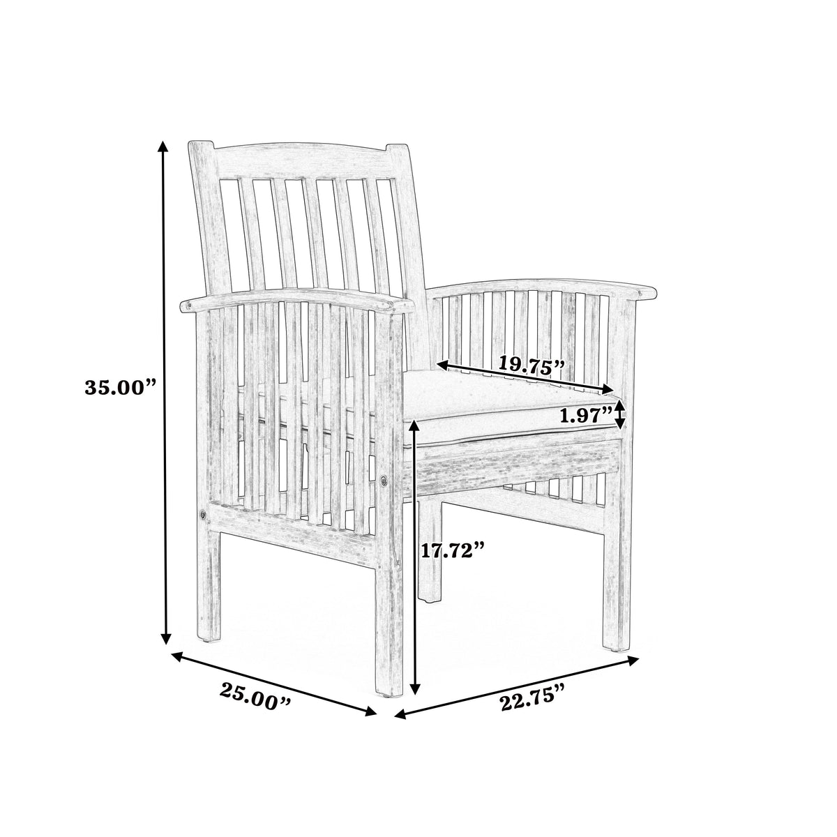 Casa Acacia Dining Chair, 2-Piece Set with Cushions