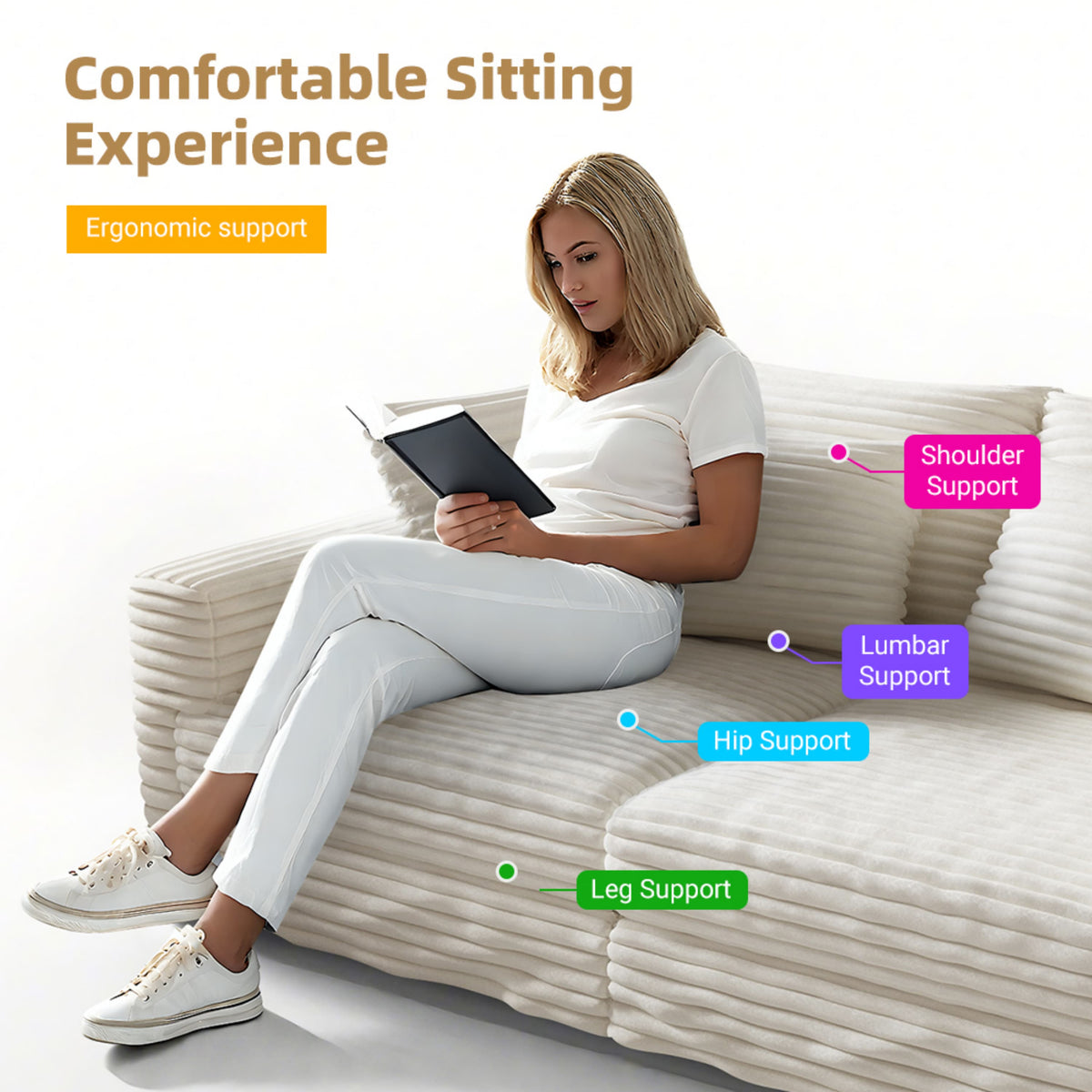 82.7" Plush Corduroy 3-Seat Sofa