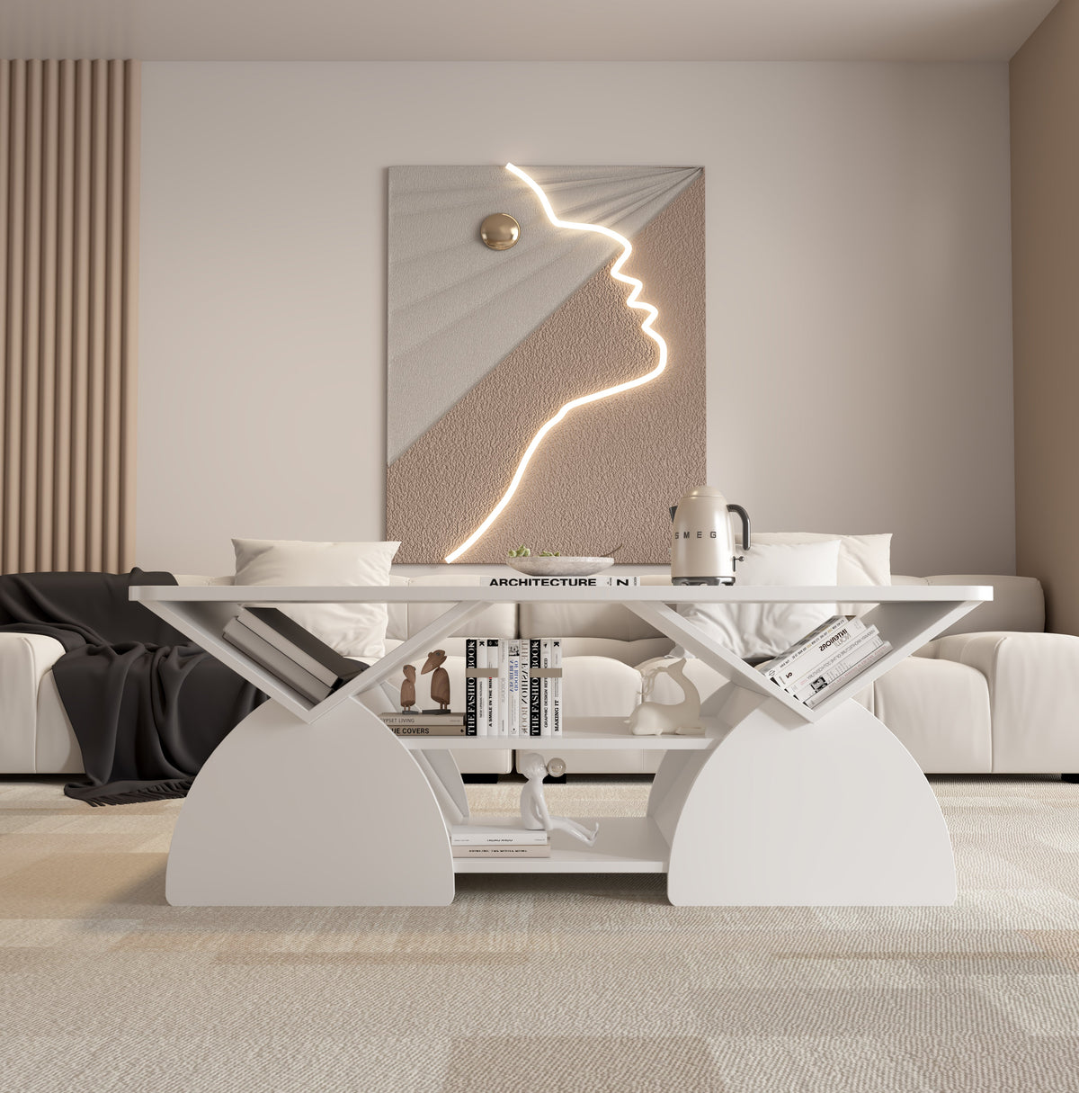 Engineered Wood Rounded Corner Rectangular Coffee Table