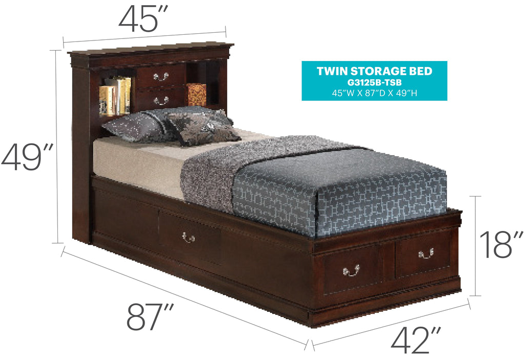 Louis Phillipe G3125B-TSB Twin Storage Bed