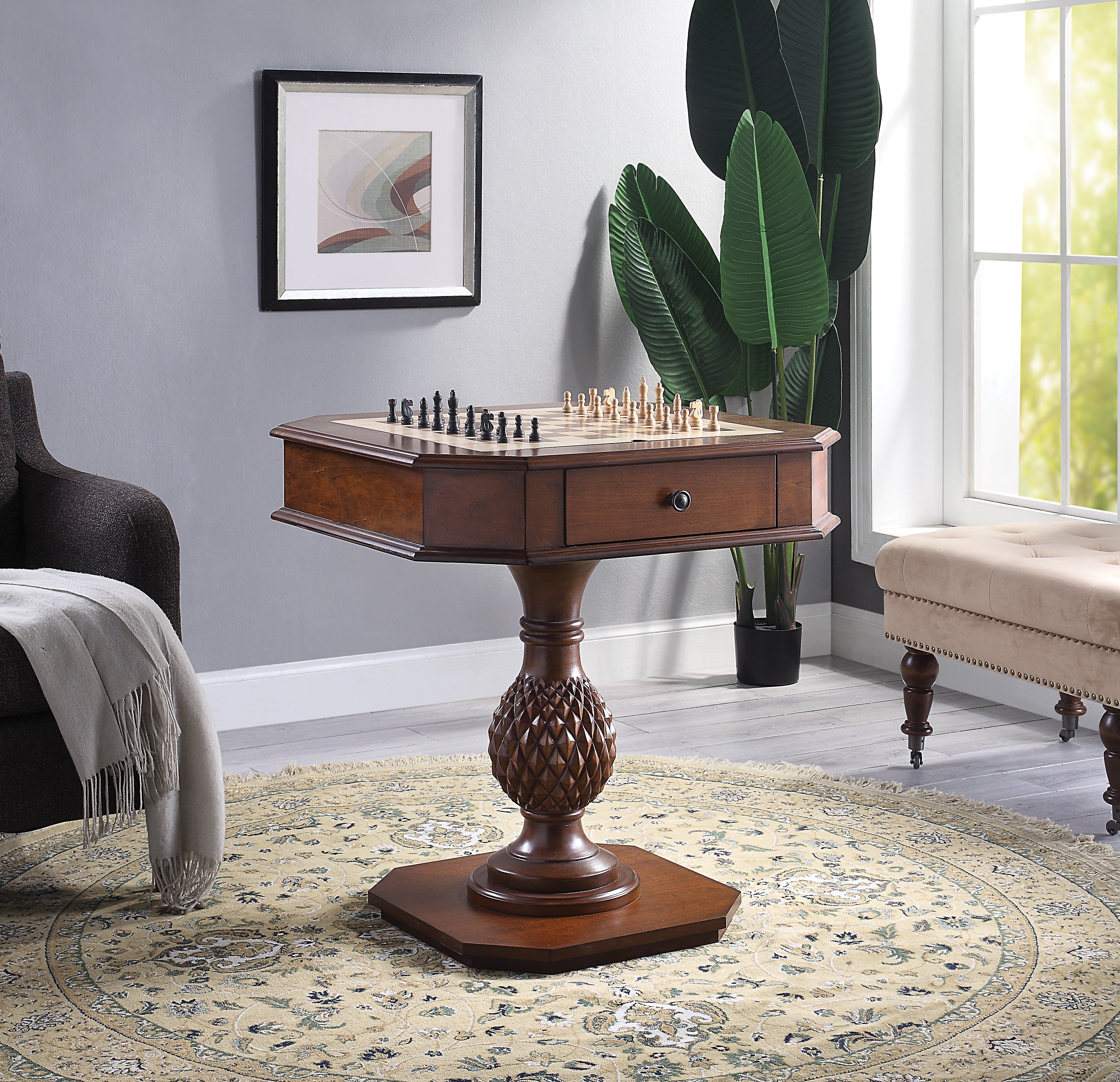 Bishop II Cherry Finish Reversible Chess Checker Game Table