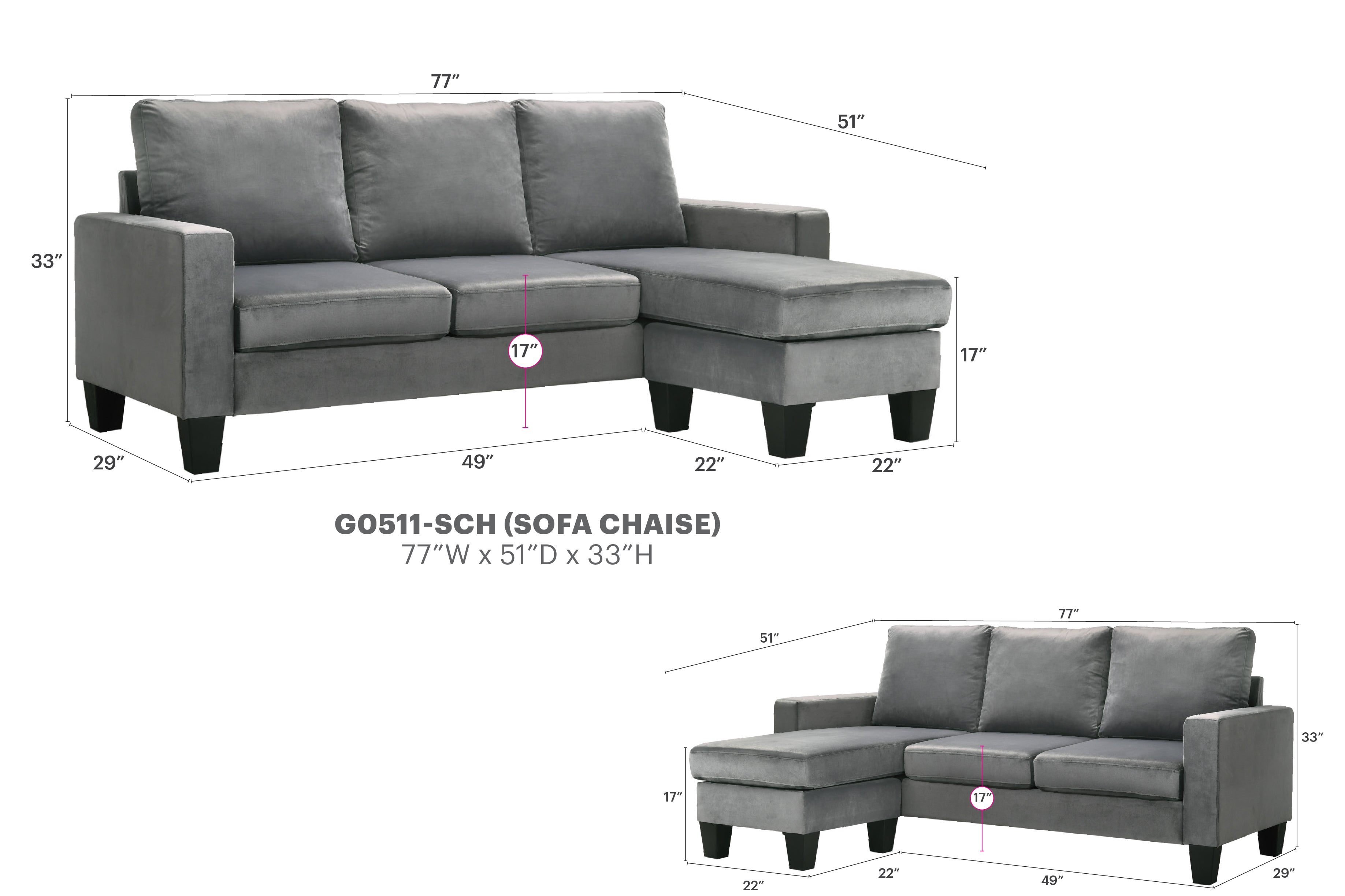 Jessica G0511-SCH Sofa Chaise