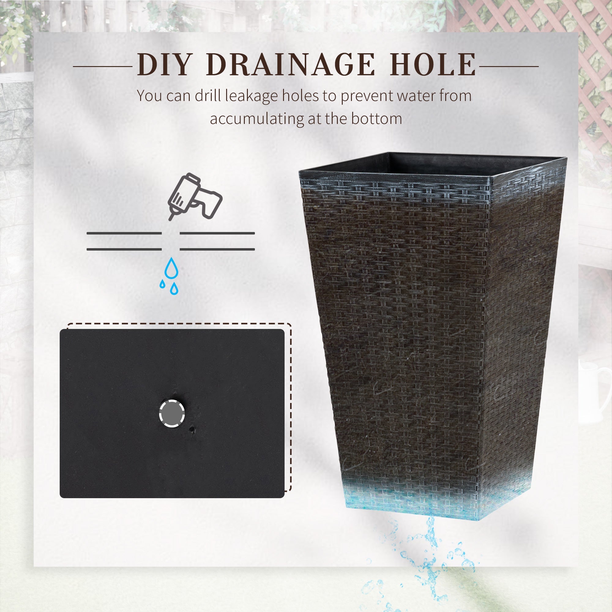 Outsunny Set of 3 Tall Planters with Drainage Hole