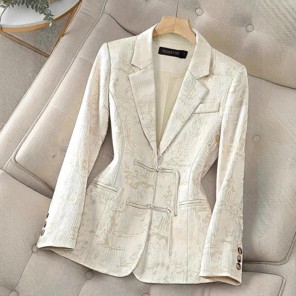 Chinese-style Solid-color Elegant Jacquard Two-button Blazer