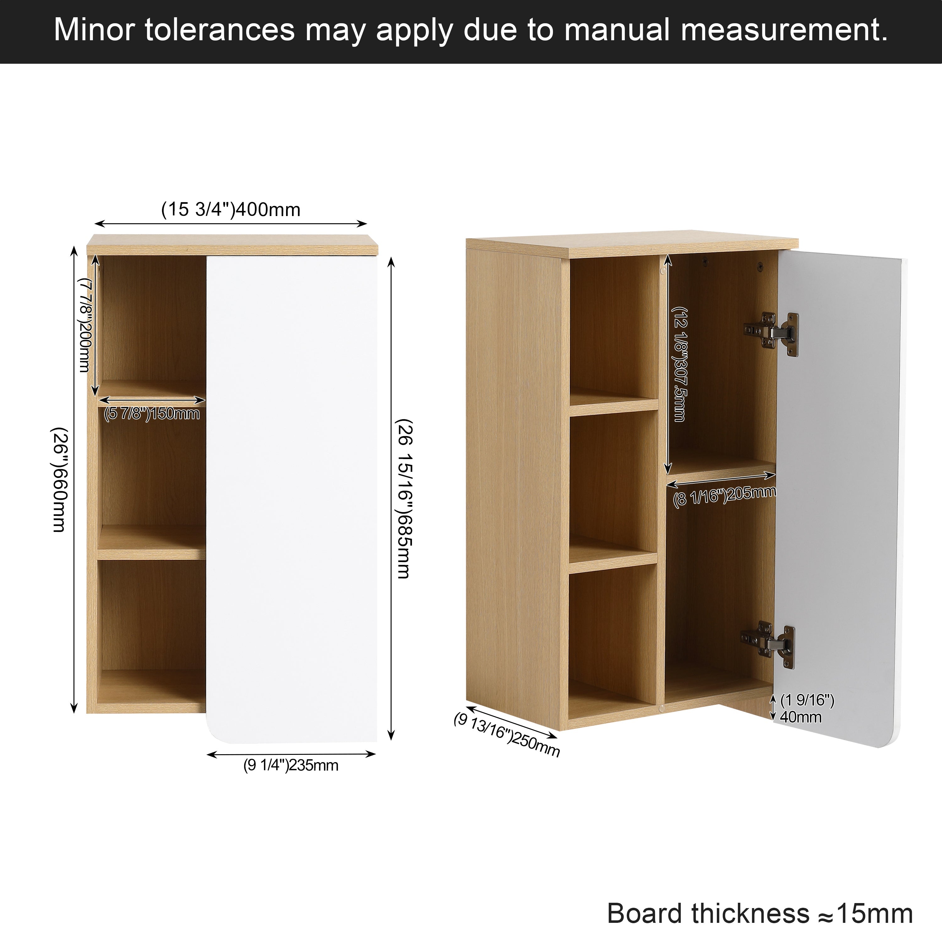 16" Wall-Mounted Bathroom Side Cabinet, Light