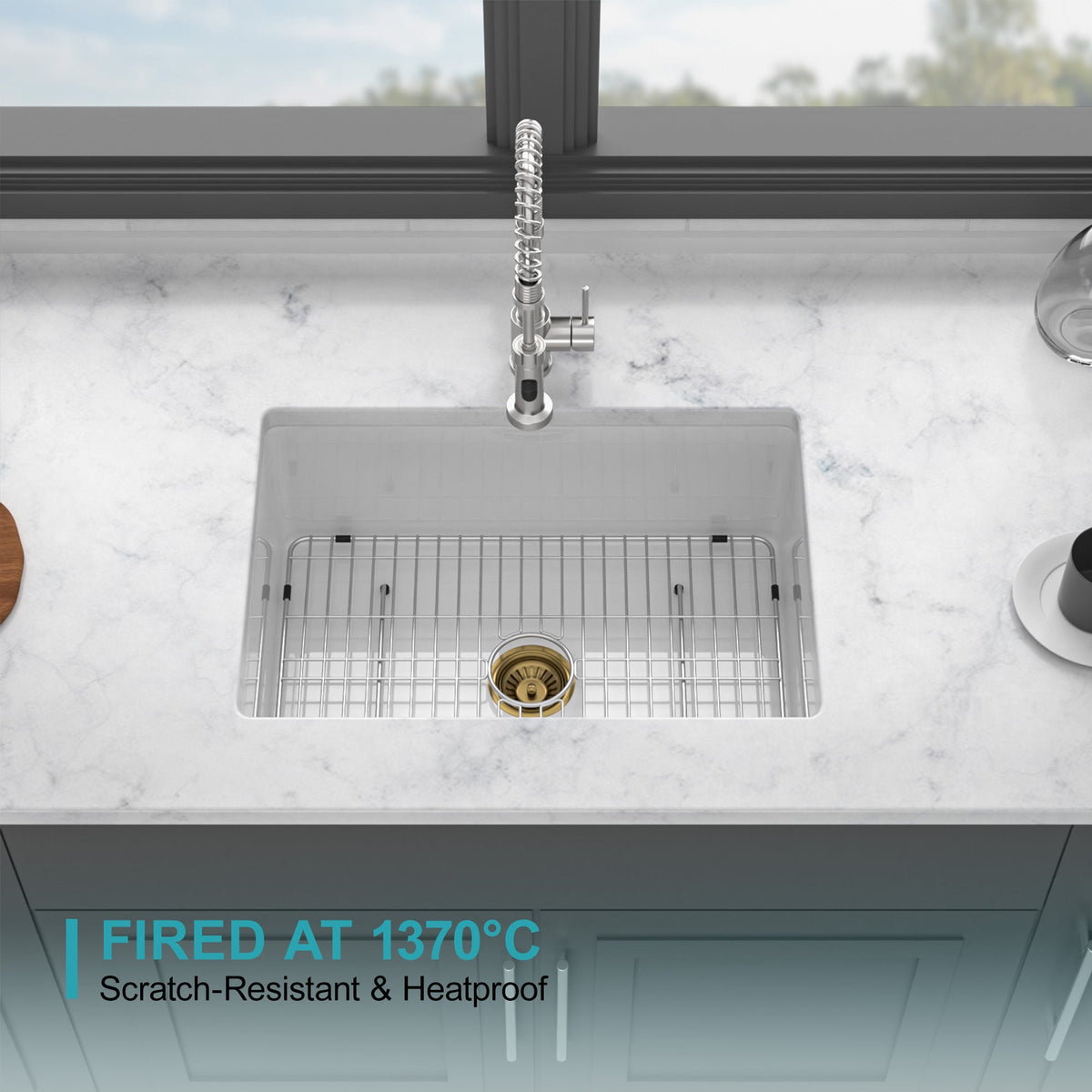 27"x19"x10" Undermount Single Bowl Fireclay Kitchen Sink