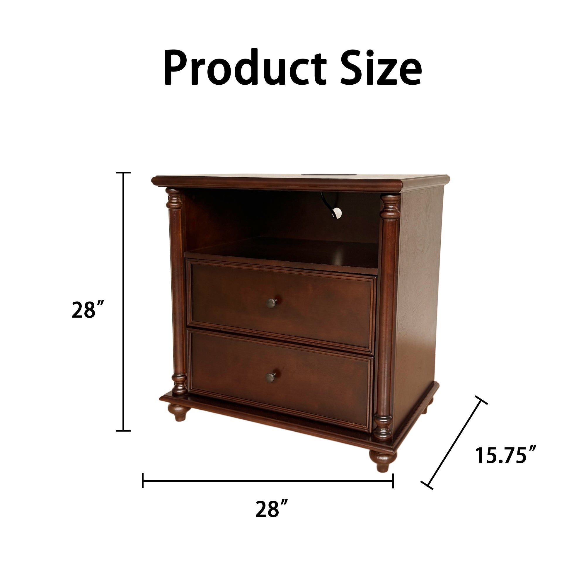 28" Nightstand with Charging Station