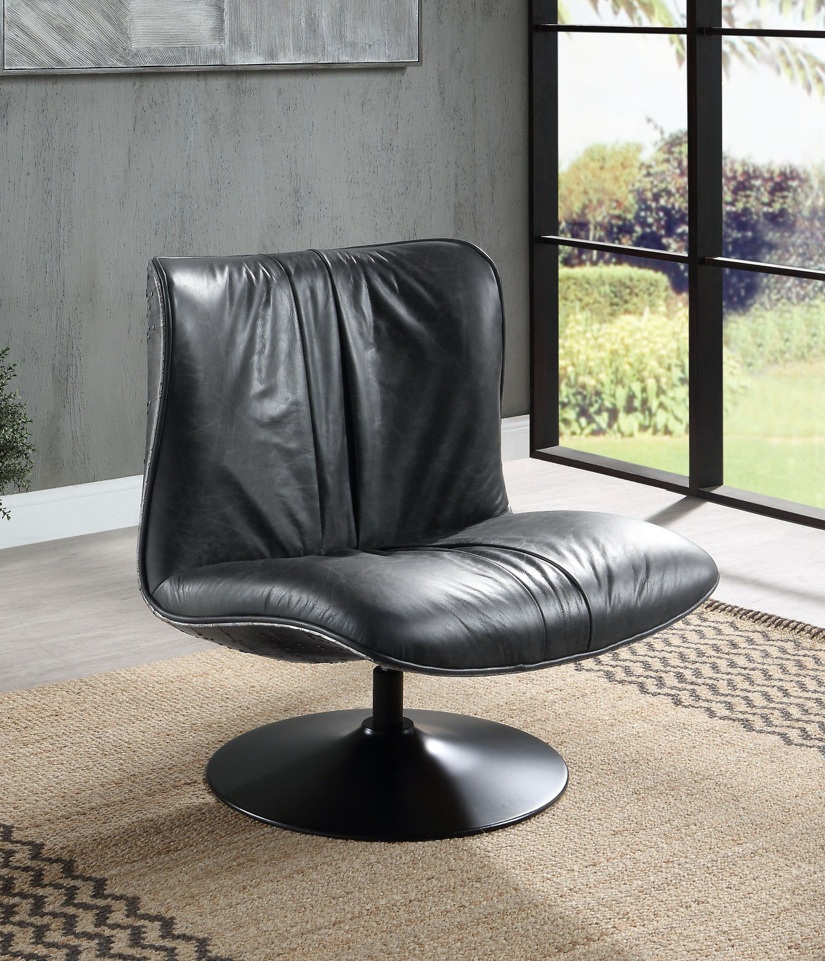 Piotr Black Leather Accent Chair