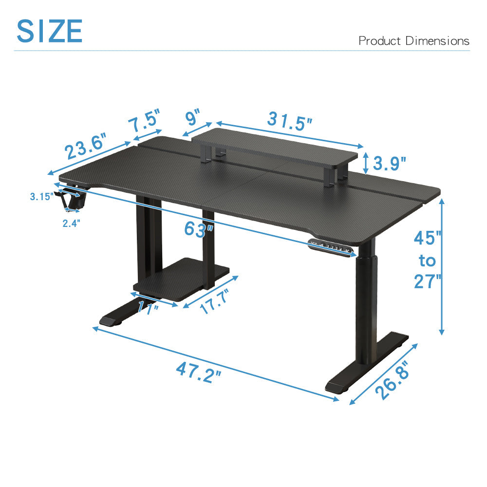 63"×(24"+6") Adjustable Height Desk