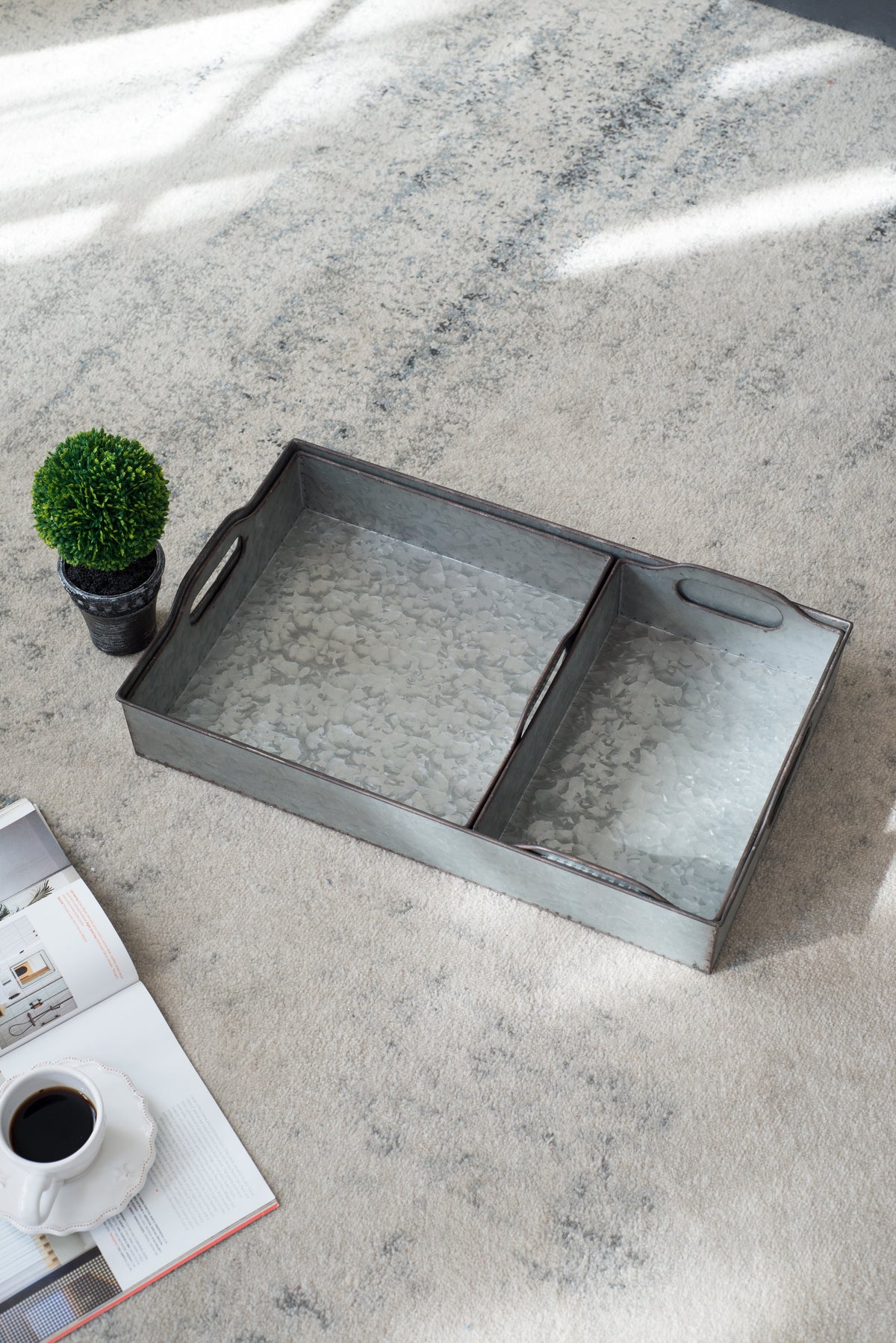 Set of 3 Decorative Galvanized Trays
