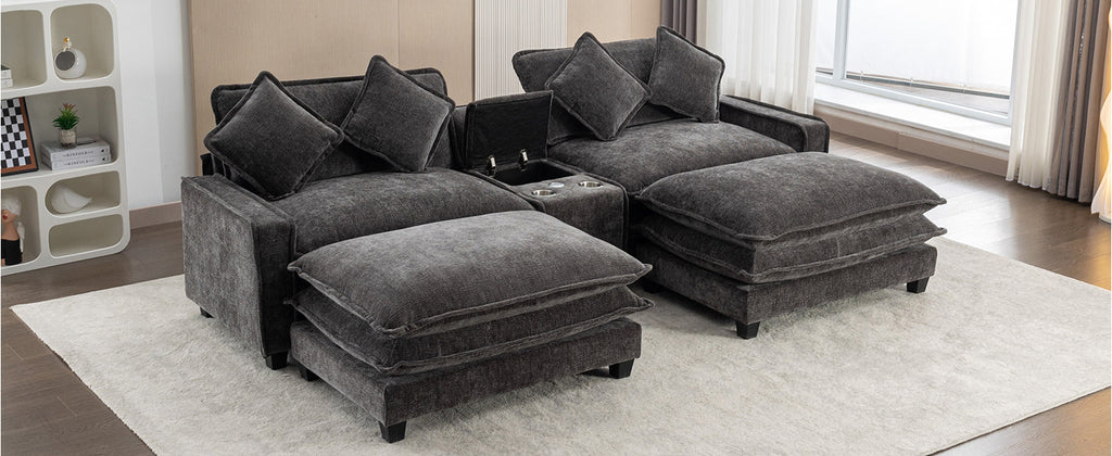 111" Sectional Sofa Chenille Upholstered Sofa