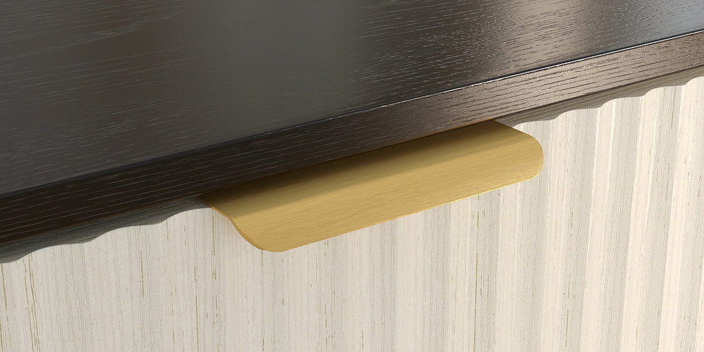Woodgrain Tilt-Out Trash Can Cabinet with Wave-Textured Drawer