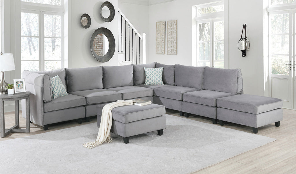Simona 120" Gray Velvet Modular Sectional Sofa