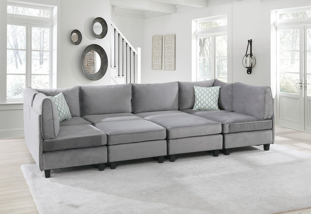 Simona 120" Gray Velvet Modular Sectional Sofa