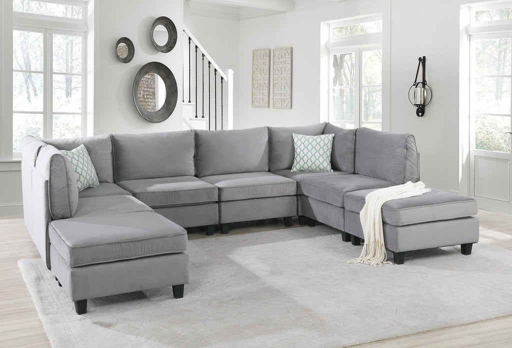Simona 120" Gray Velvet Modular Sectional Sofa