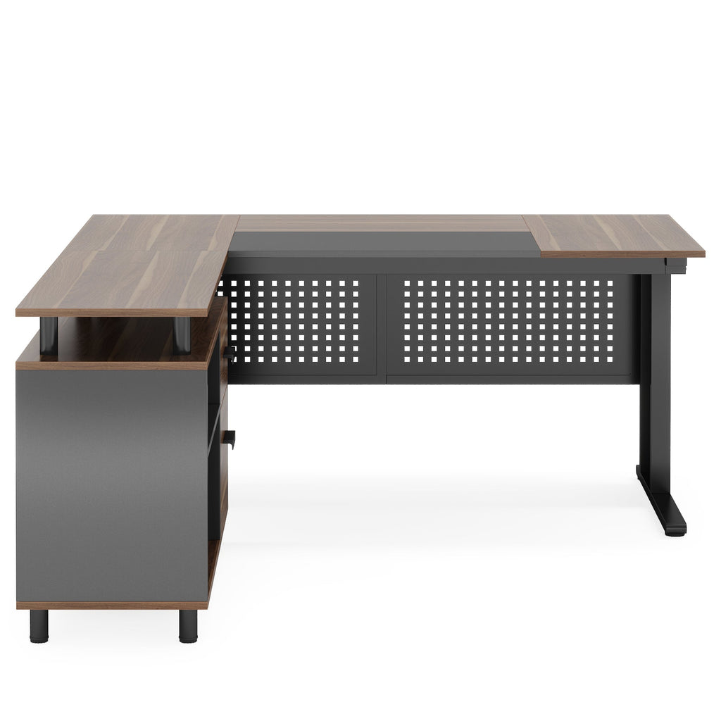 63" L-Shaped Executive Desk with File Cabinet