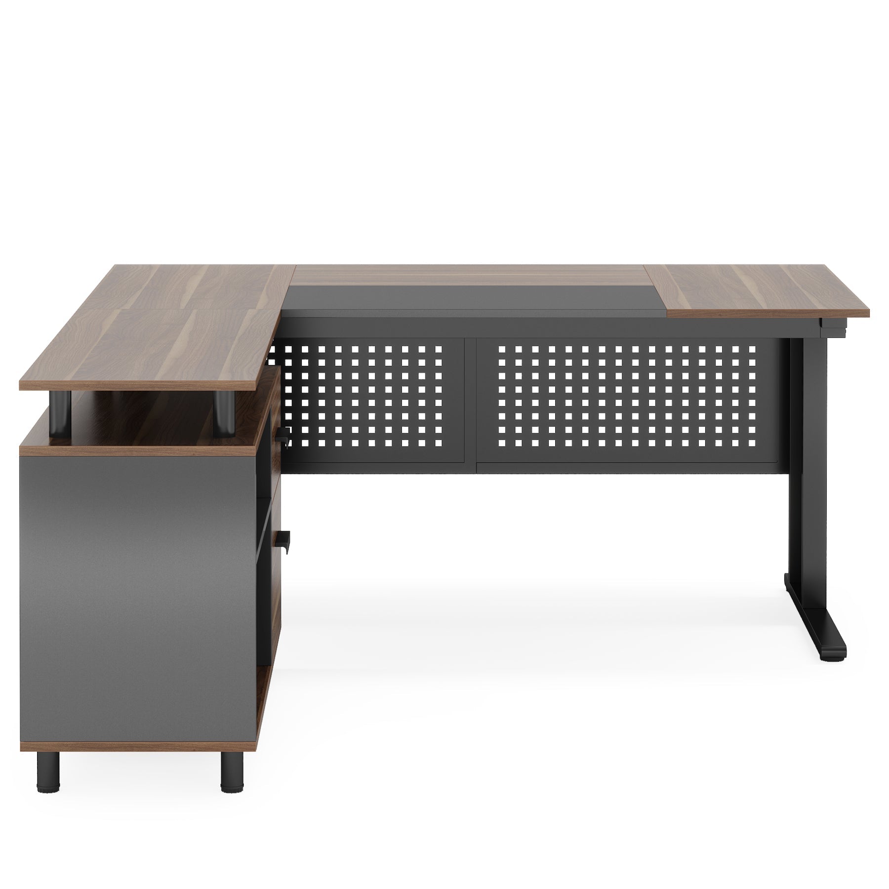 63" L-Shaped Executive Desk with File Cabinet