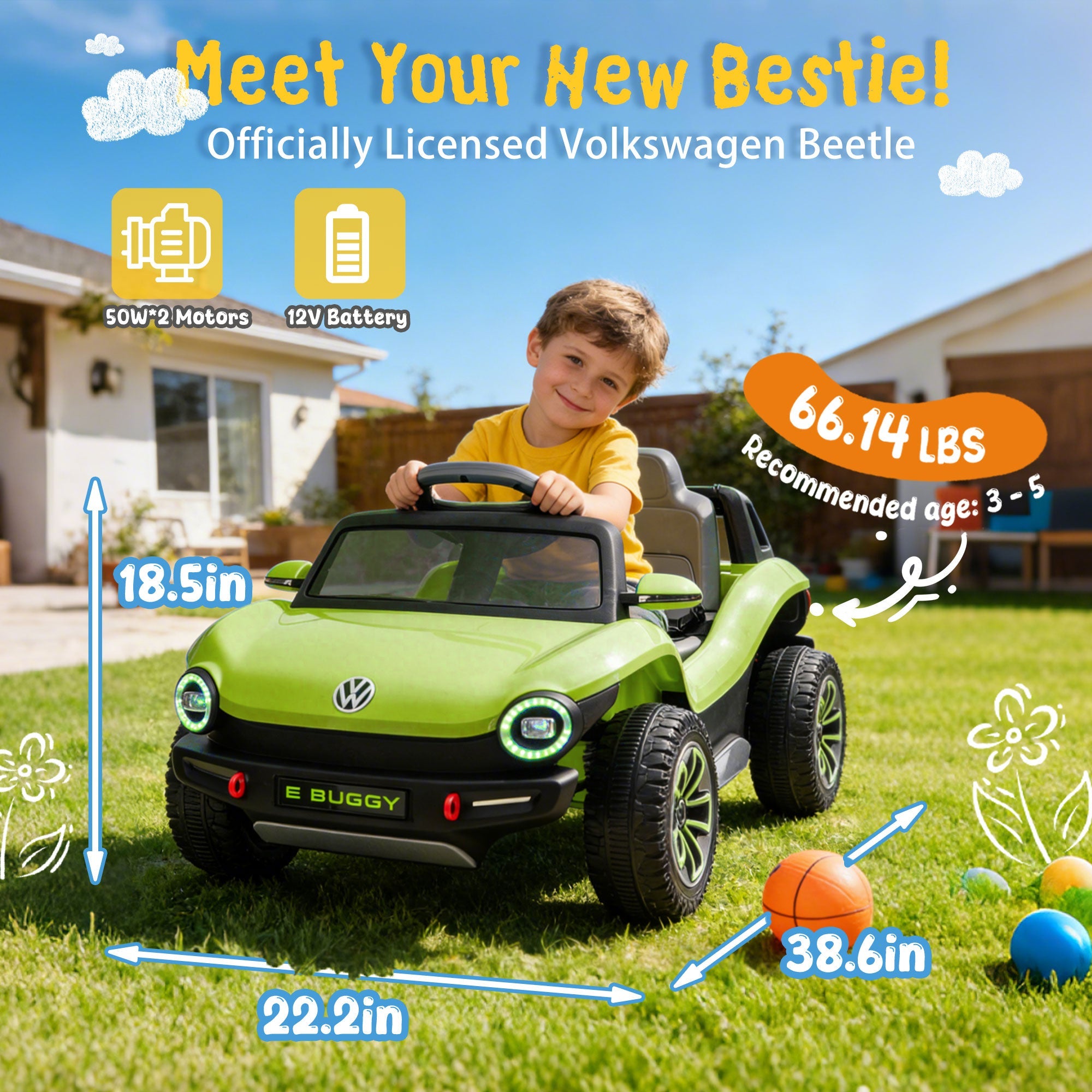 12V Licensed Volkswagen Beetle Kids Ride On Electric Car