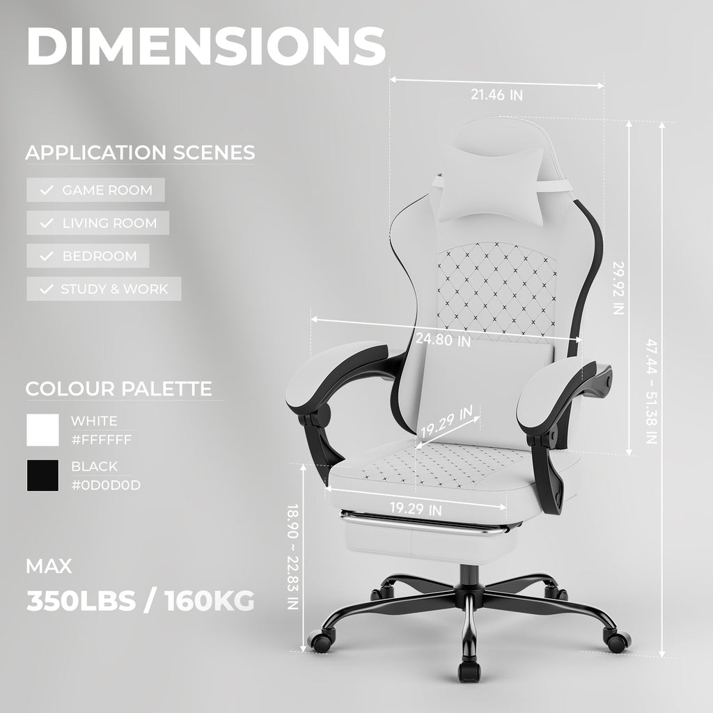 Ergonomic Gaming Chair with Massage, Footrest, and Lumbar Support