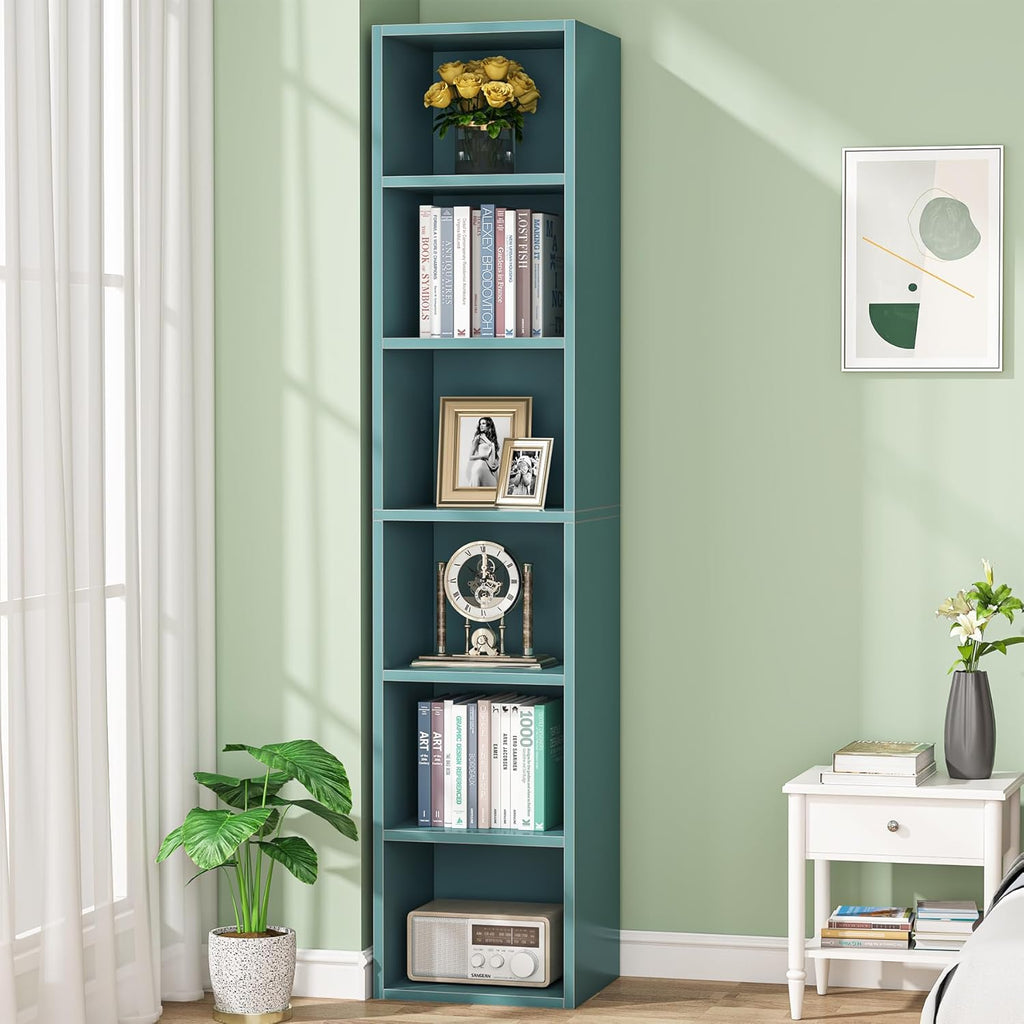 70.9" Blue 6-Tier Narrow Corner Cube Bookcase