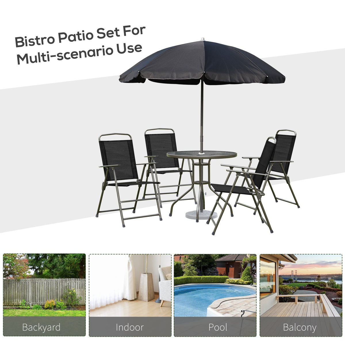 Outsunny 6 Piece Patio Dining Set for 4 with Umbrella