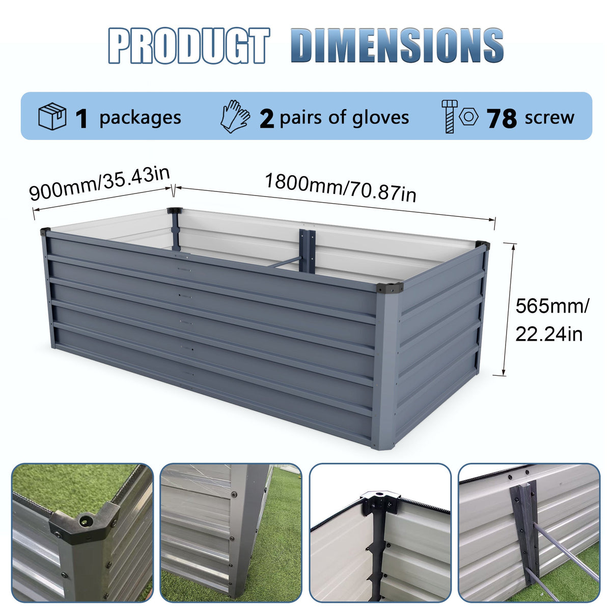 6x3x2ft 2-Piece Large Raised Garden Bed Kit