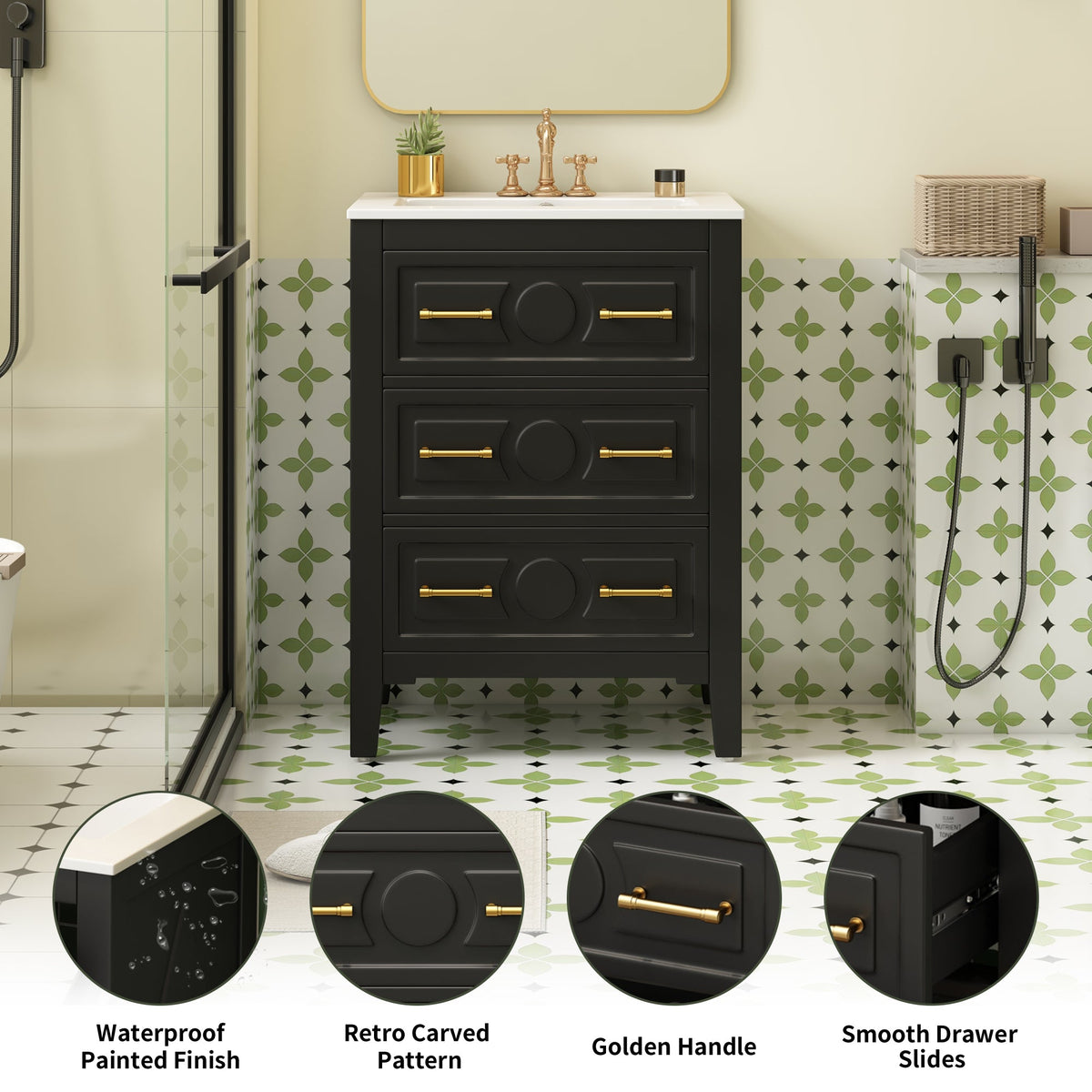 24'' Bathroom Vanity with Ceramic Sink Combo