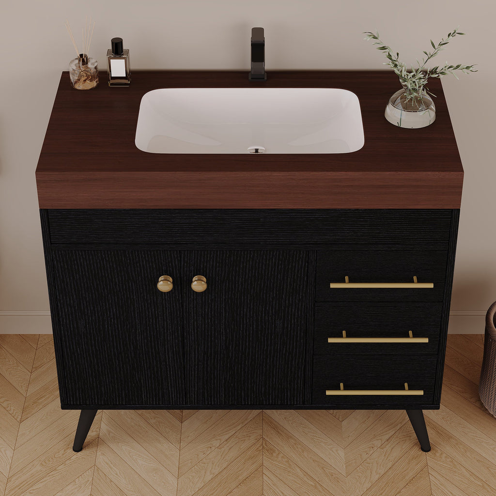 36" Freestanding Bathroom Vanity with Ceramic Sink and Faux Marble Top