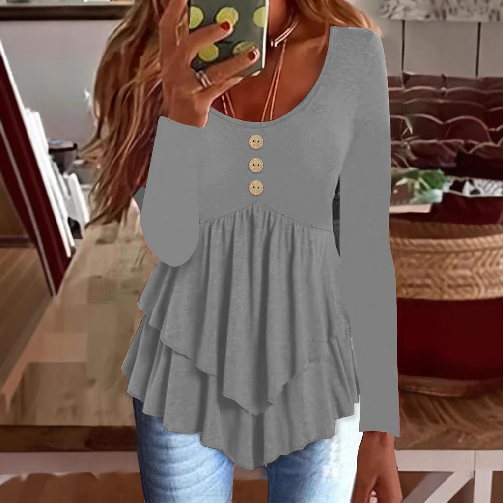 Women's Fashion Three-button Casual Long-sleeved Top