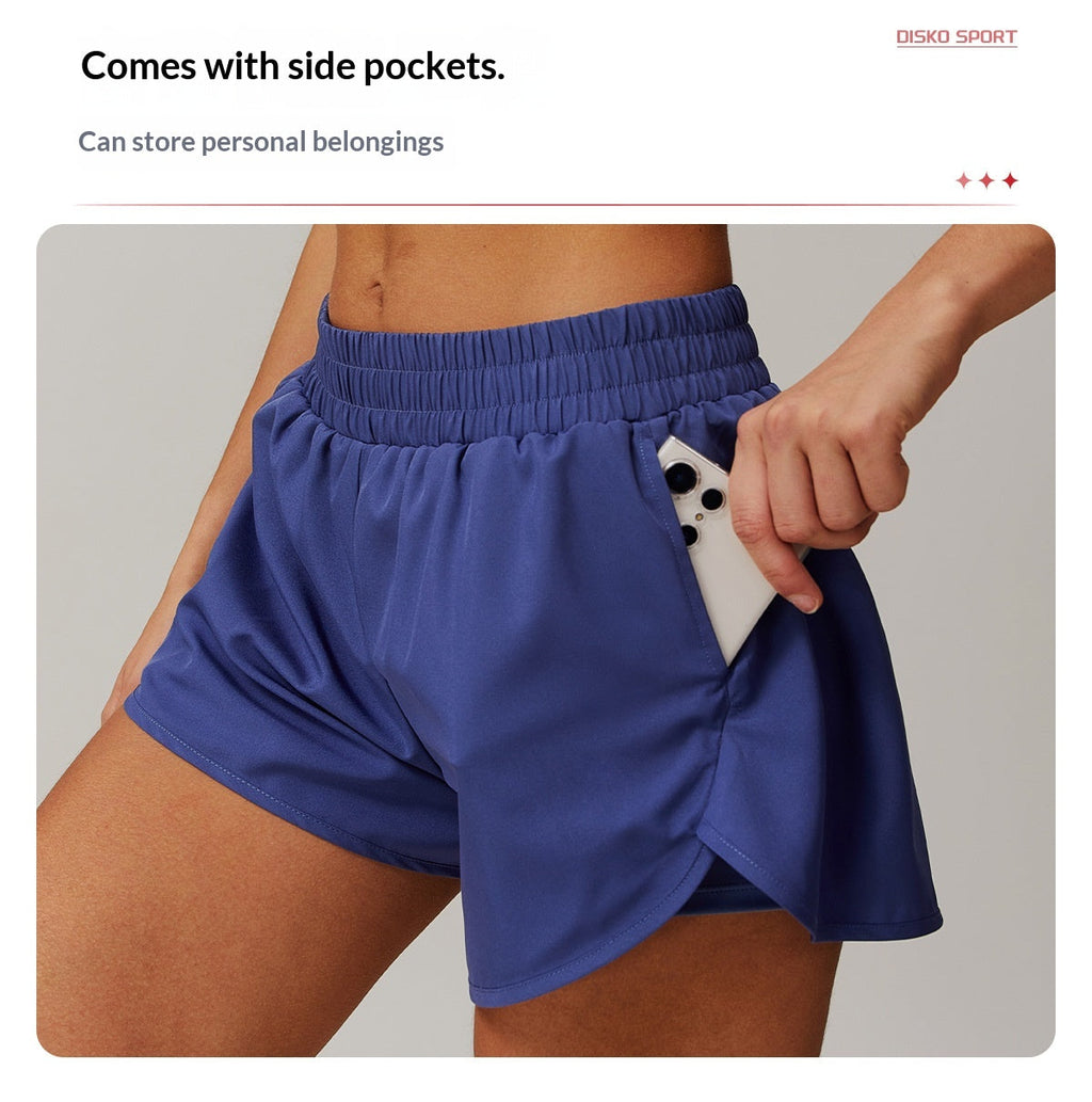 Zechuang Flap Pocket Pants Nude Quick-Drying Yoga Shorts Fake Two-Piece Sports Hip-Lifting Shorts Running Fitness Yoga Pants 4001