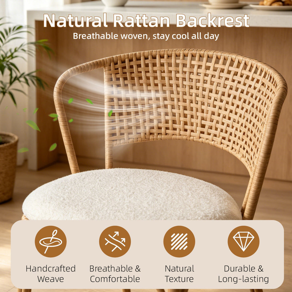 Rattan Backrest Bar Stools Set of 2