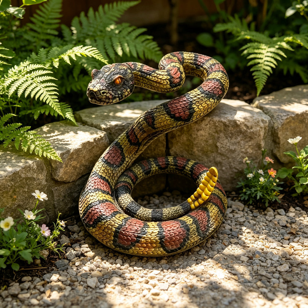 10" Snake Statue - Western Diamondback Rattlesnake Figurine
