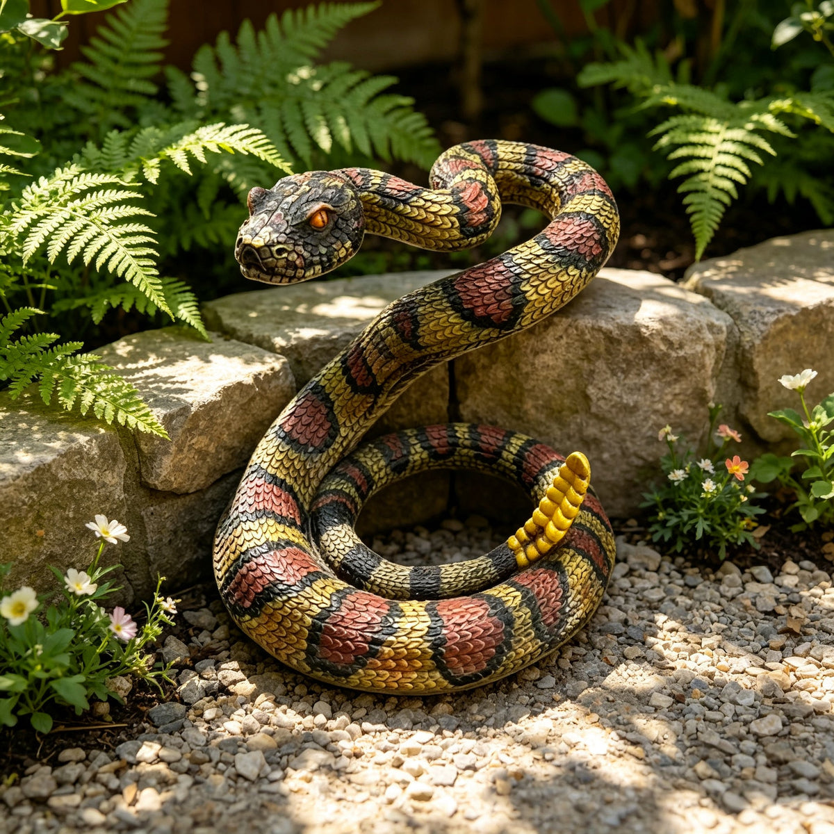 10" Snake Statue - Western Diamondback Rattlesnake Figurine