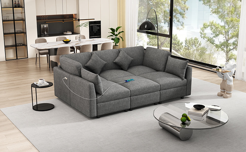 86.6" Modular Sectional Sofa with Movable Ottoman