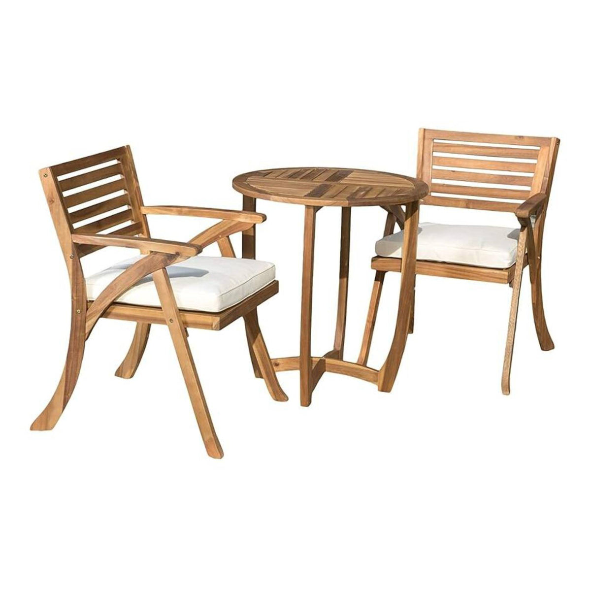 Outdoor Hermosa 3 Pieces KD Wood Dining Set With Cushions