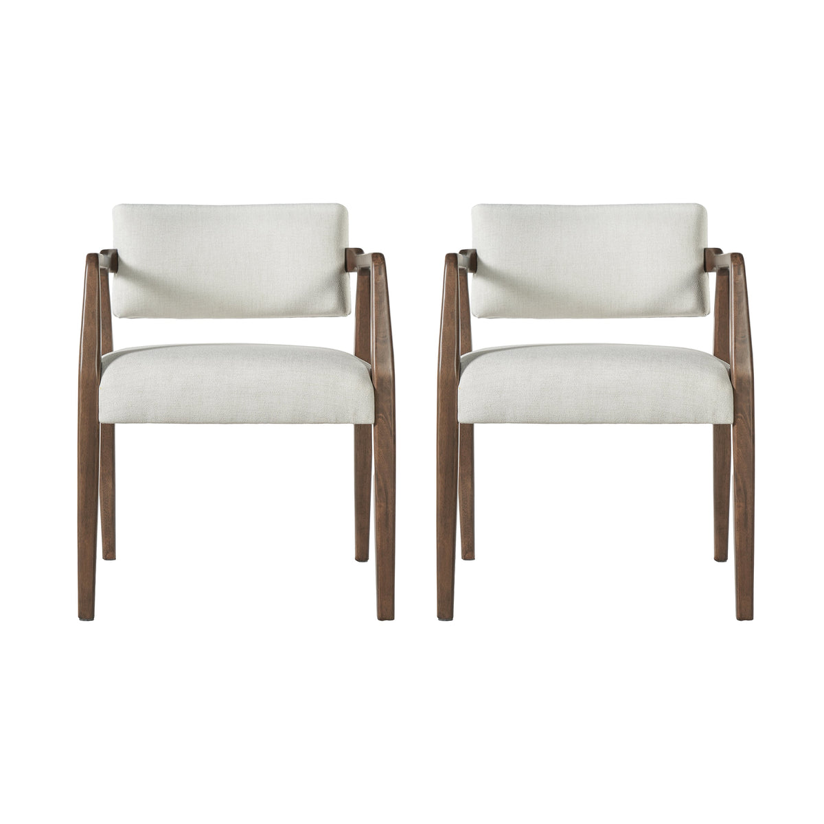 Mid-Century Rubber Wood Upholstered Dining Armchair (Set of 2)