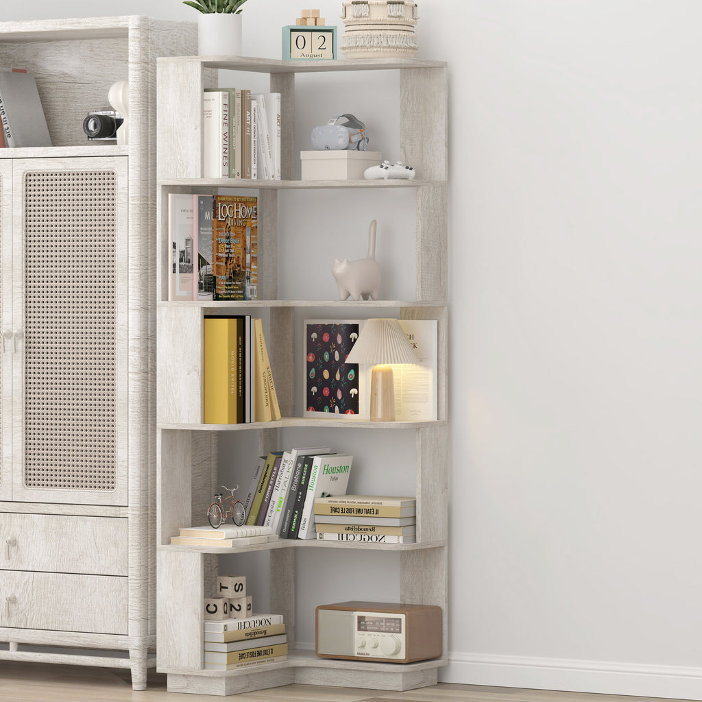 6 Tier Freestanding L-Shaped Corner Bookshelf