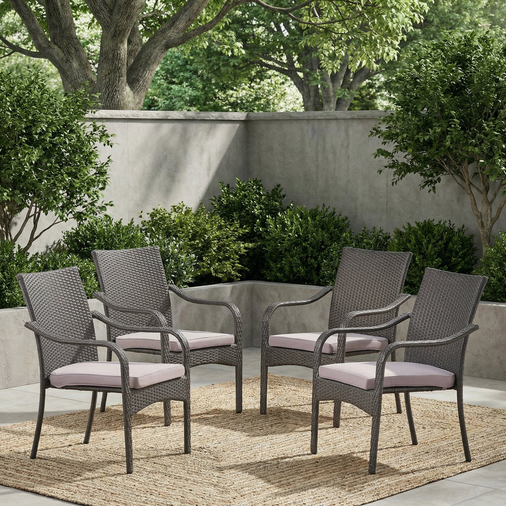Outdoor PE Rattan Stacking Chair Set with Cushions (Set of 4)
