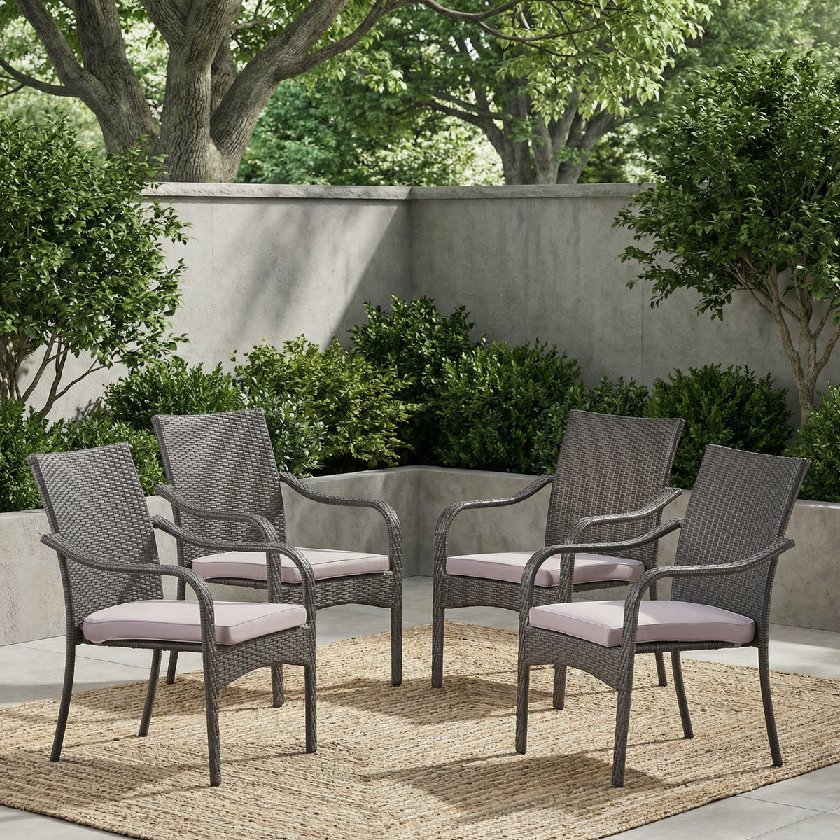 Outdoor PE Rattan Stacking Chair Set with Cushions (Set of 4)