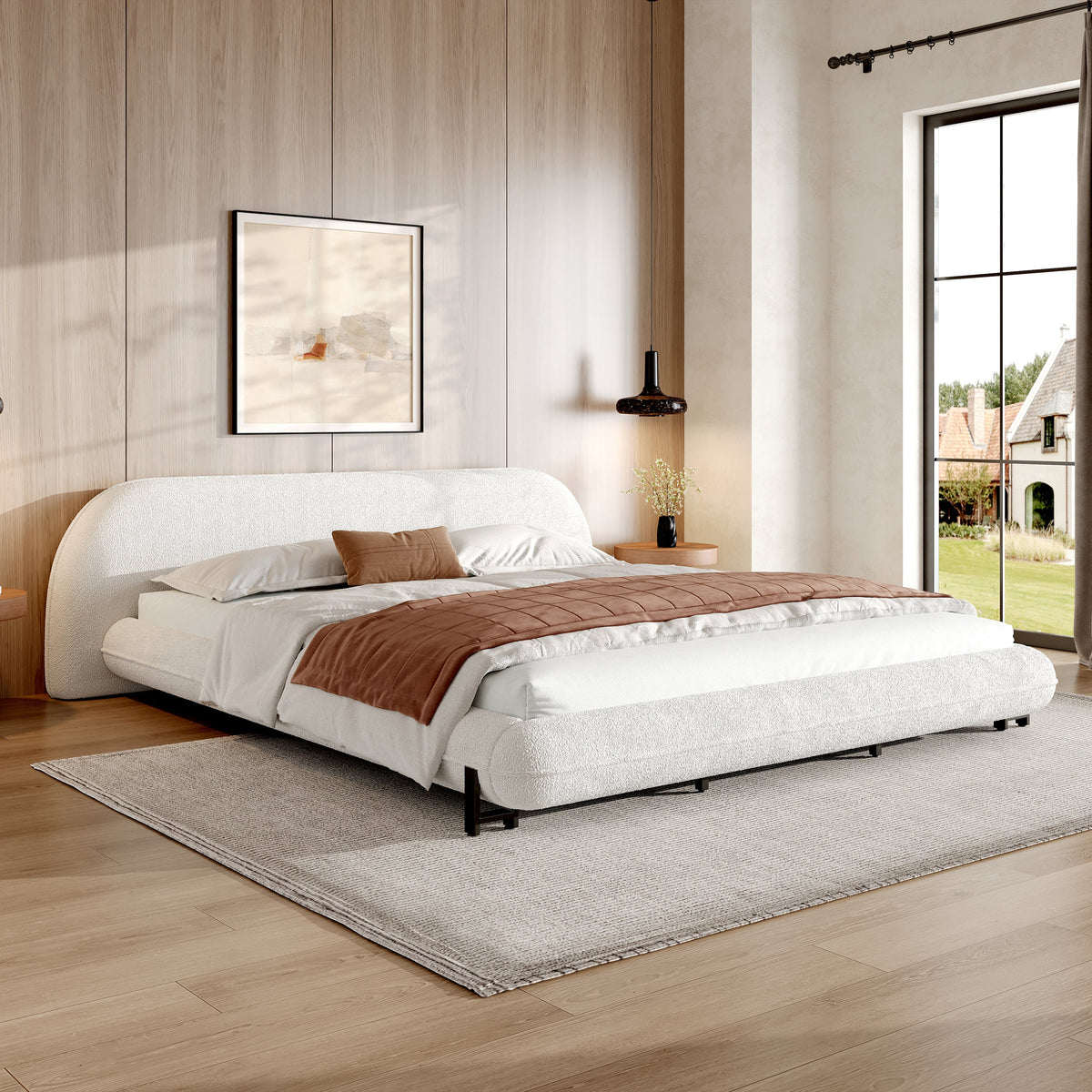 California King Size Bed Frame with Boucle Fabric