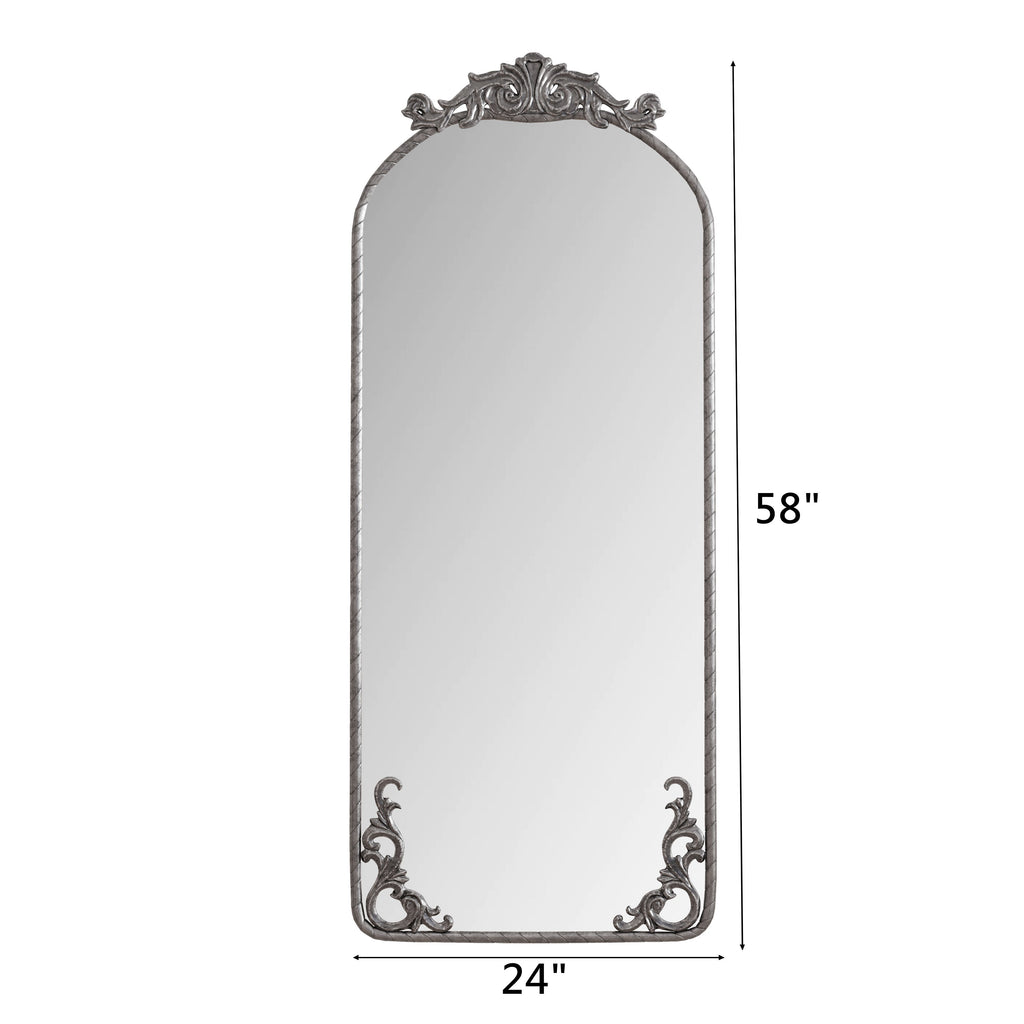 58"x24" Arched Full Body Mirror with Vintage Ornate Carving
