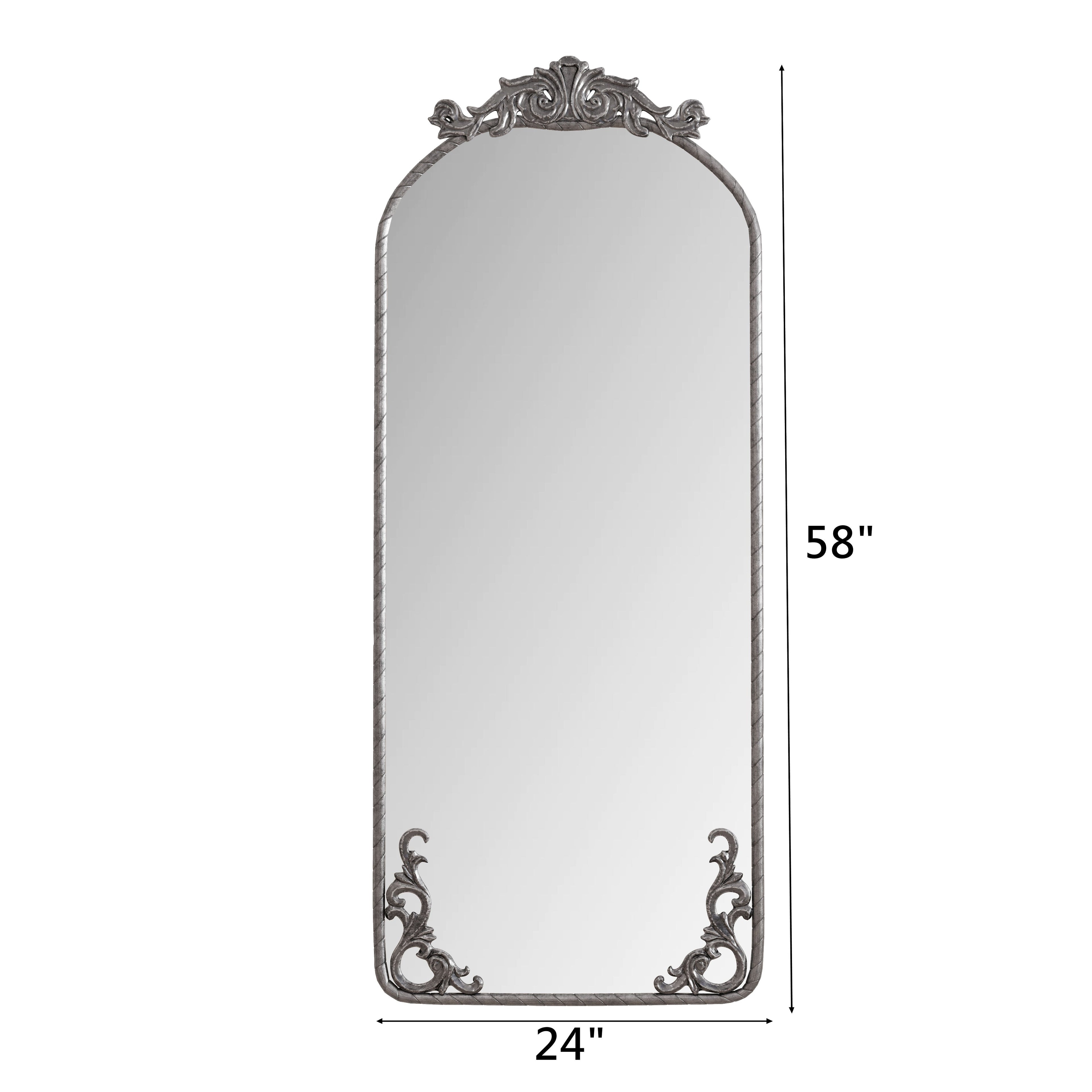 58"x24" Arched Full Body Mirror with Vintage Ornate Carving