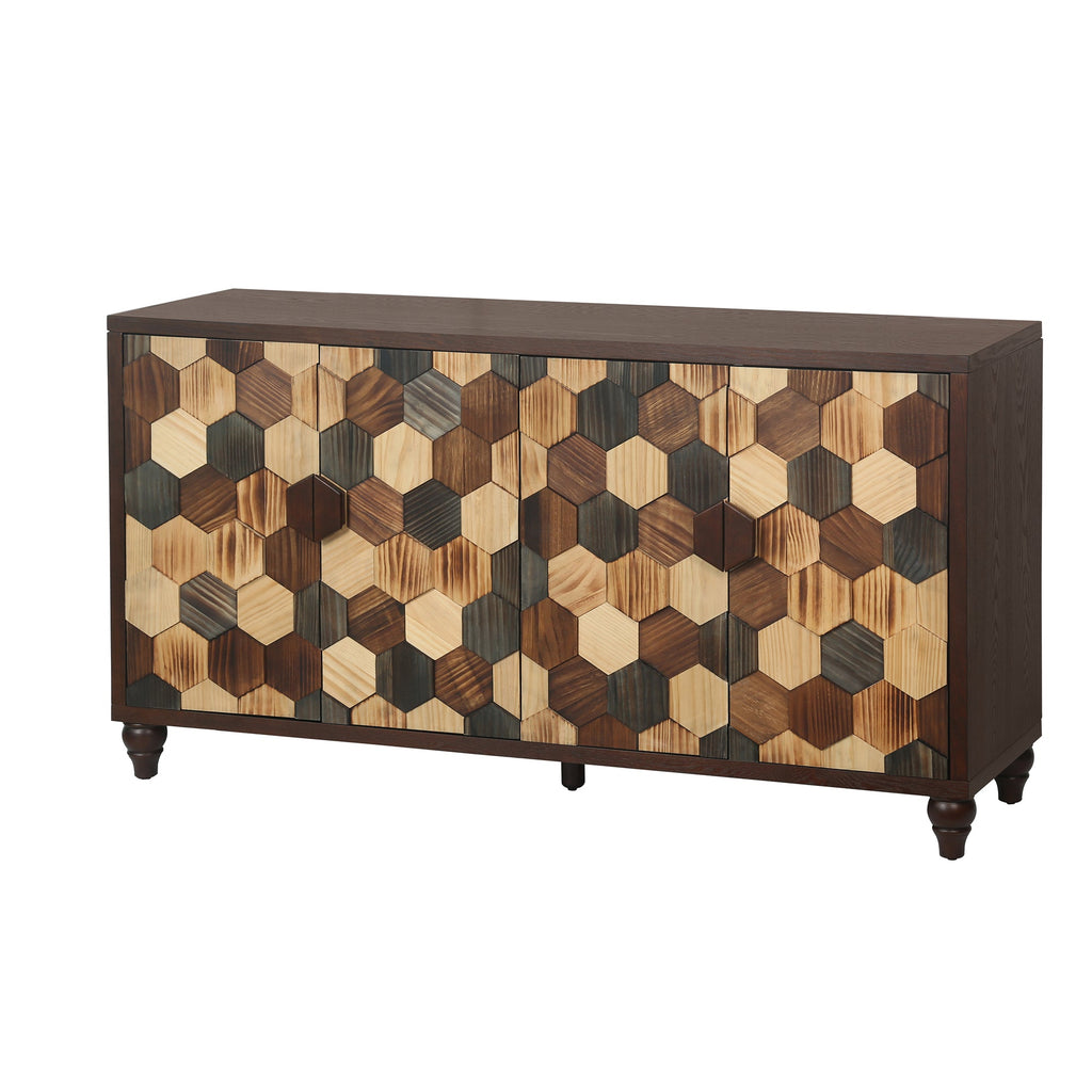 59.8" Sideboard With Honeycomb Pattern, Modern Accent Cabinet
