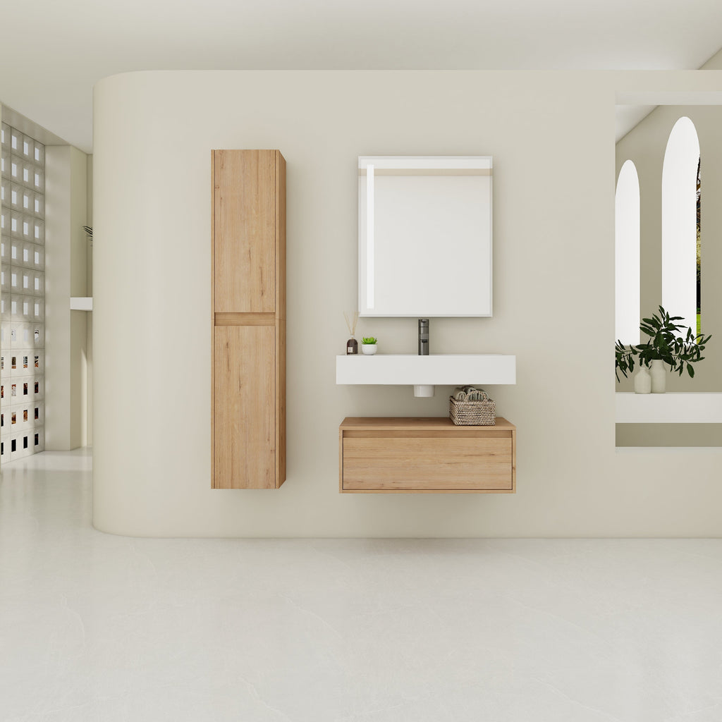30 Inch Wall-Mounted Bathroom Vanity with Resin Sink