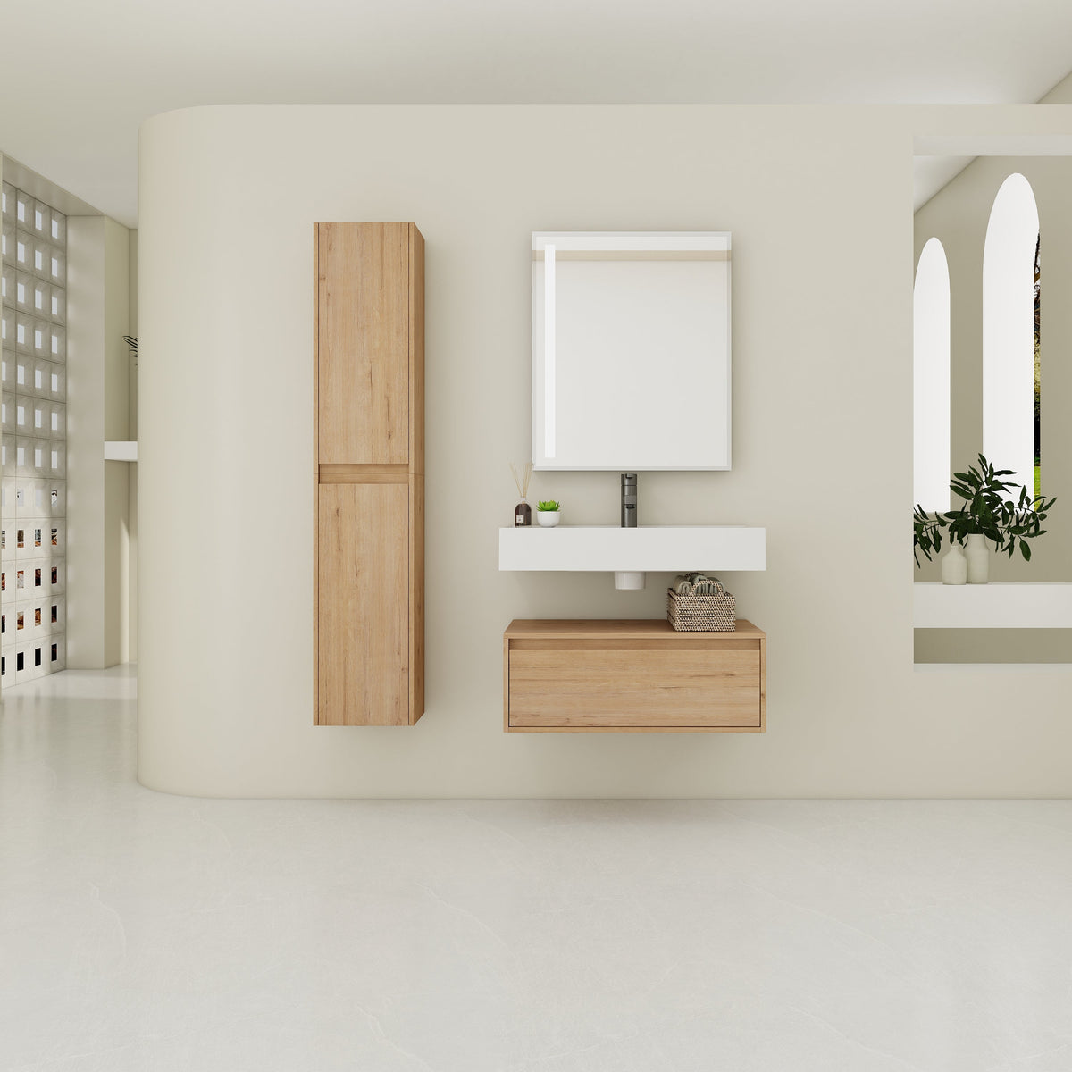 30 Inch Wall-Mounted Bathroom Vanity with Resin Sink