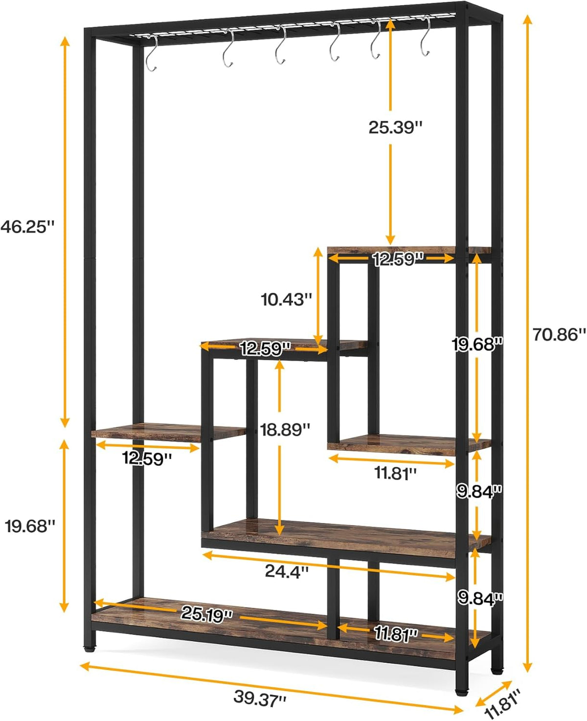 70.86” Tall 5-Tier Rustic Display Shelf