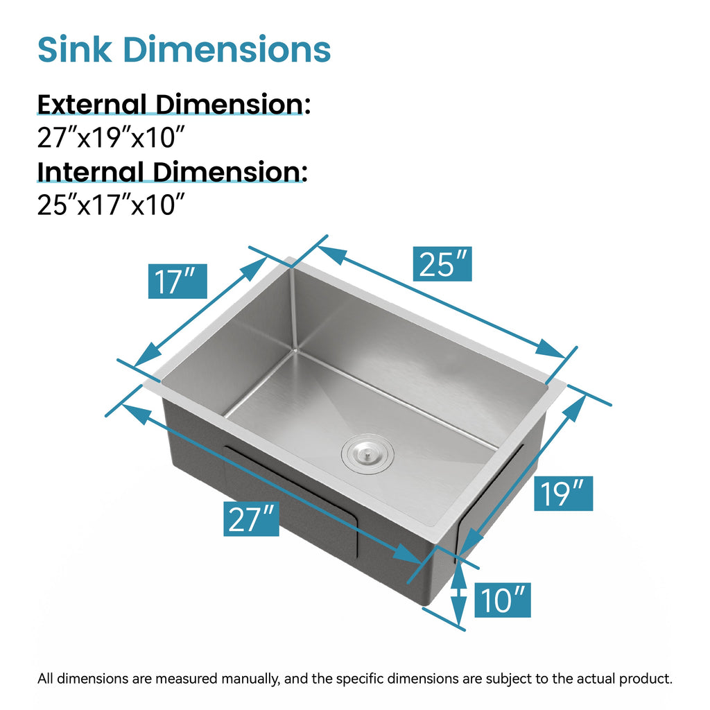 Stainless Steel Kitchen Sink - 27"x19" Undermount