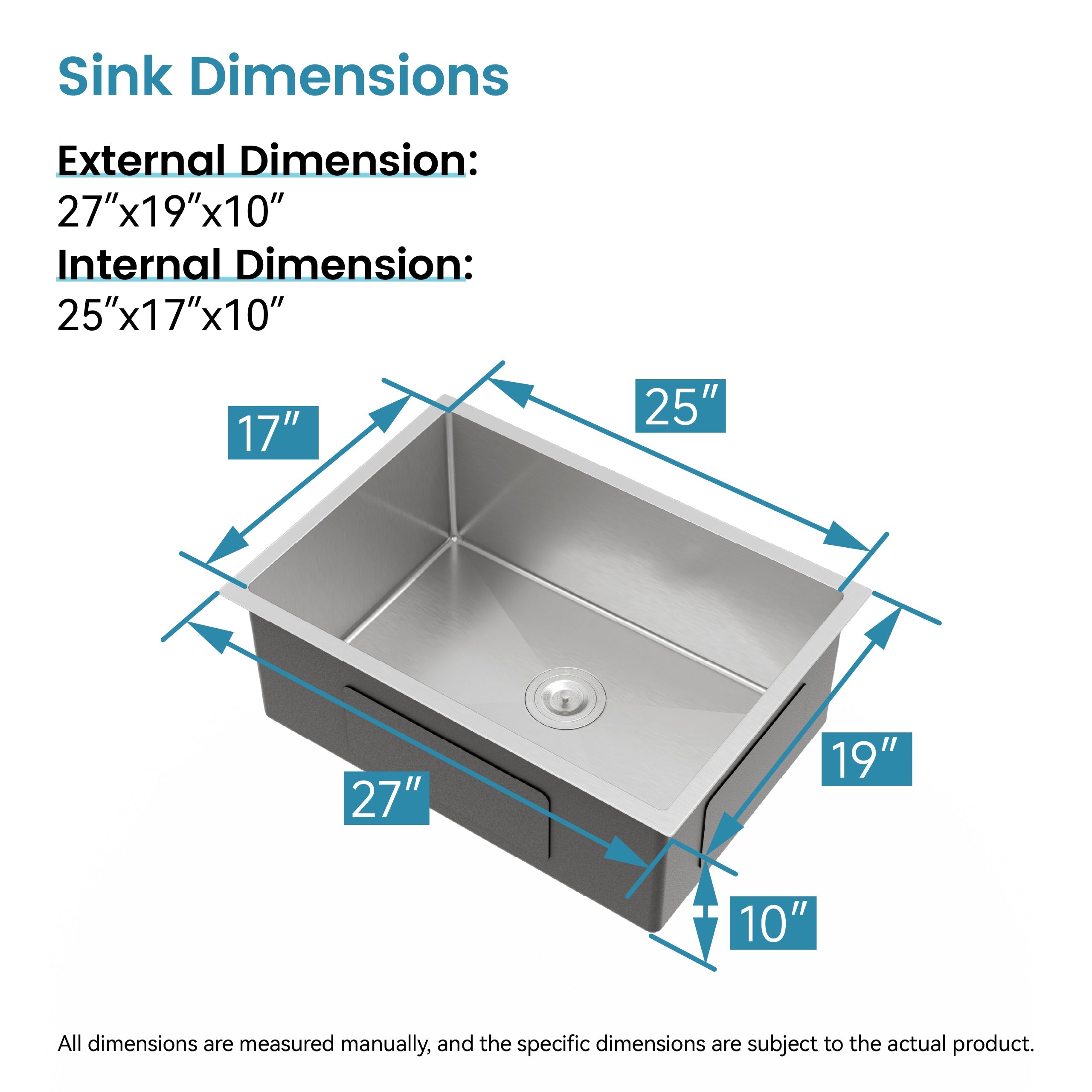 Stainless Steel Kitchen Sink - 27"x19" Undermount