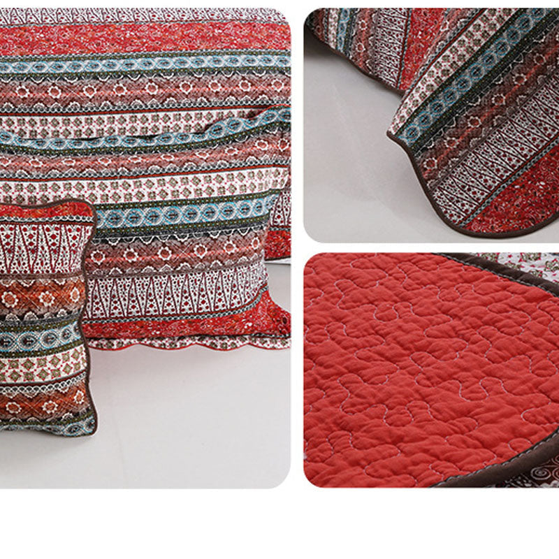 Three piece set of cotton and linen style cotton wash quilt