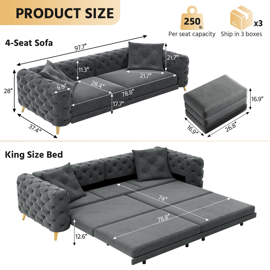 3-in-1 Convertible Sleeper Sofa with Movable Ottoman